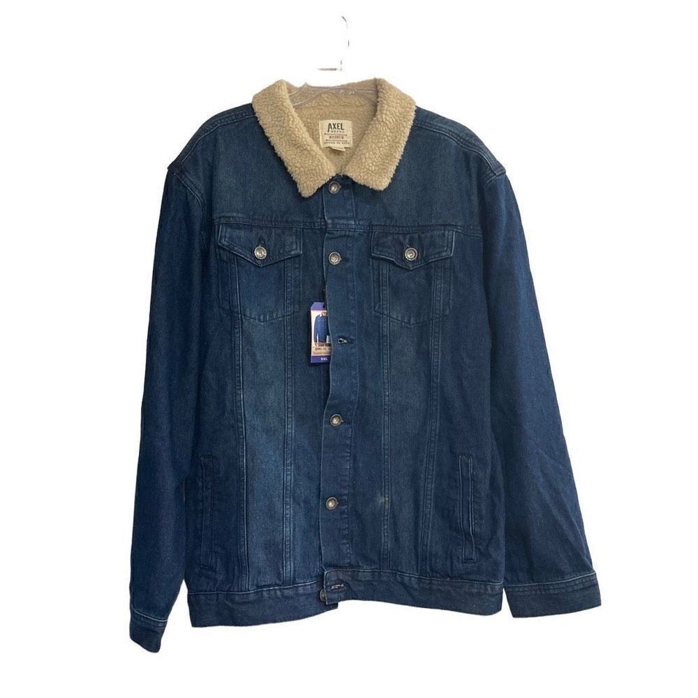 AXEL Denim Sherpa‎ Collar Trucker Jacket Blue Size XXL SEE DESCRIPTION